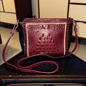 Brahmin Croc-Embossed Crossbody in Burgundy and Black